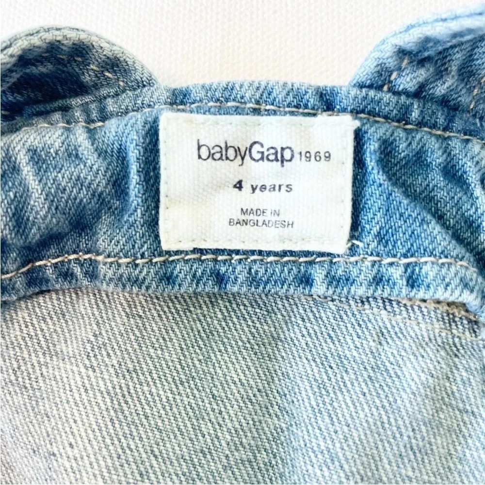 Baby Gap Distress Jean Denim Overalls Embroidered Stars and Hearts Size 4 Years